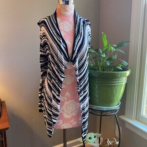 Black and White Striped Open Cardigan